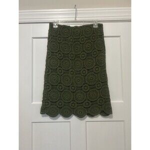Women Size Medium Green Floral Crochet Granny Stretch Lined Pencil Cottage Core